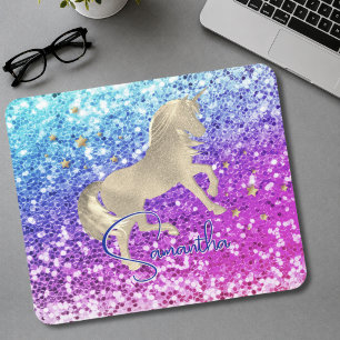 Alfombrilla De Ratón Cute unicornio rosa Glitter arcoíris monograma dor
