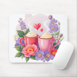 Alfombrilla De Ratón Cute Valentine Cocoa Mugs with Flowers & Hearts