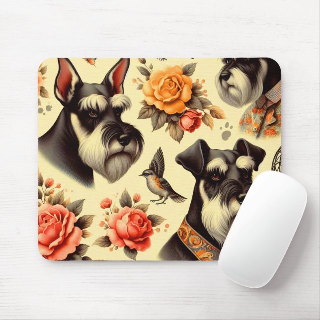 Alfombrilla De Ratón Cute Vintage Schnauzer (Con ratón)