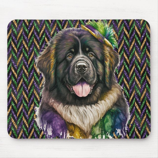 ALFOMBRILLA DE RATÓN CUTE WATERCOLOR MARDI GRAS NEWFOUNDLAND DOG (Frente)
