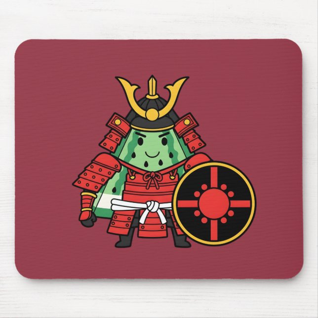 Alfombrilla De Ratón Cute Watermelon Shogun Samurai Warrior Illustratio (Frente)
