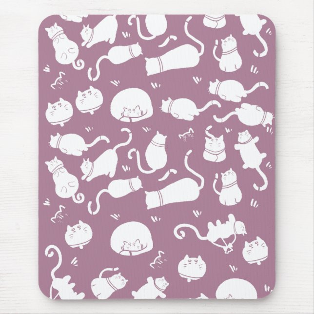 Alfombrilla De Ratón Cute White Cats Pattern on Mauve Background (Frente)