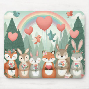 Alfombrilla De Ratón Cute Woodland Creature rainbow valentine