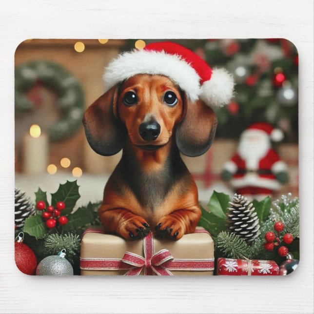 Alfombrilla De Ratón Cute Xmas Dachshund (Frente)
