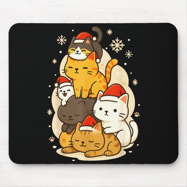 Alfombrilla De Ratón Cute Xmas Kawaii Cats Neko Funny Kitten Lover Anim (Frente)