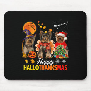 Alfombrilla De Ratón Cute Yorkie Happy Hallothanksmas Halloween Thanksg