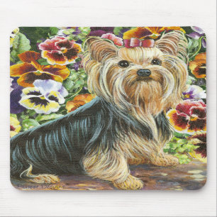 Alfombrilla De Ratón Cute Yorkshire Terrier en las Pansies Mousepad