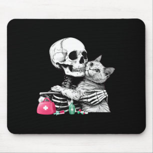 Alfombrilla De Ratón Cuto Halloween Skeleton Hug Cat Vet Tech Veterinar