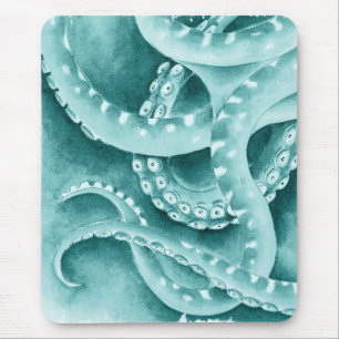 Alfombrilla De Ratón Cyan Green tentacles monocromático