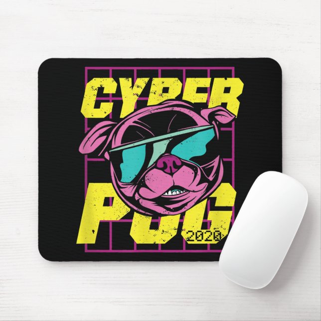 Alfombrilla De Ratón Cyber Pug | Perro Pug de Guay (Con ratón)