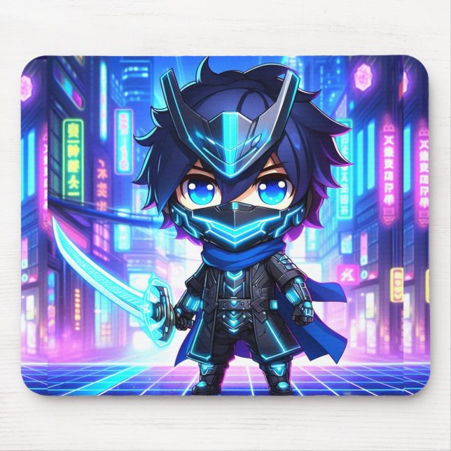 Alfombrilla De Ratón Cyber Slash - Chibi Ninja Battle Mousepad (Frente)