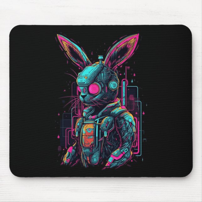 Alfombrilla De Ratón Cyberpunk Bunny Cyborg Rabbit Guay Gamer Easter (Frente)