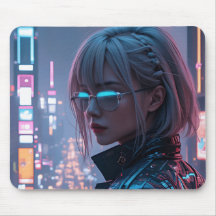 Cyberpunk Cityscape Poster Futurista Hembra Hacke