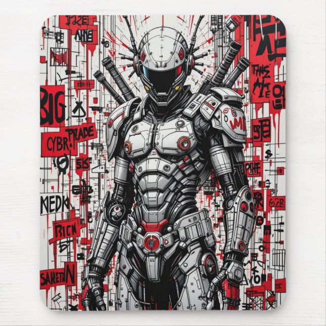 Alfombrilla De Ratón Cyberpunk Warrik Graffiti Mousepad - Rojo, Negro (Frente)