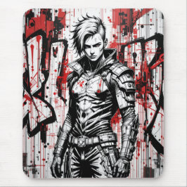 Alfombrilla De Ratón Cyberpunk Warrik Graffiti Mousepad - Rojo, Negro