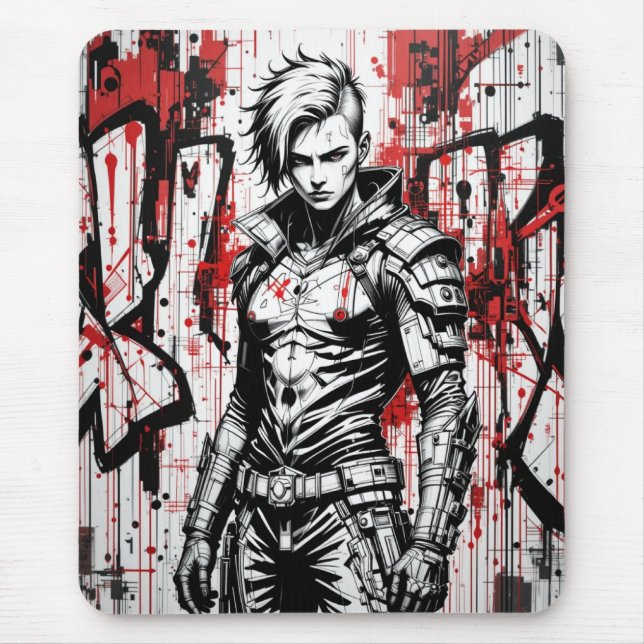 Alfombrilla De Ratón Cyberpunk Warrik Graffiti Mousepad - Rojo, Negro (Frente)