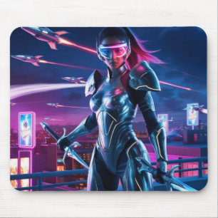 Alfombrilla De Ratón Cyberpunk Warrik Mouse Pad Neon Cityscape Design