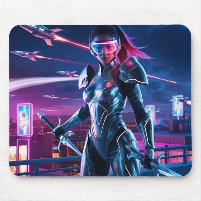 Alfombrilla De Ratón Cyberpunk Warrik Mouse Pad Neon Cityscape Design (Frente)