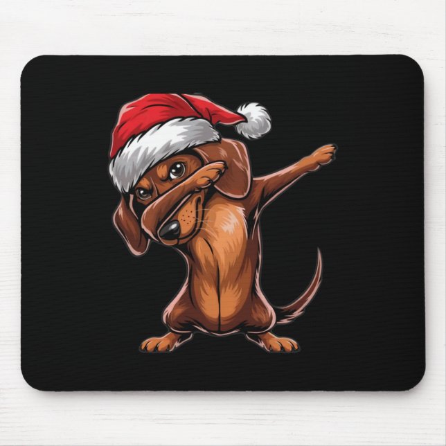 Alfombrilla De Ratón Dabbing Dachshund Santa Hat Navidades Dab Dance Gi (Frente)