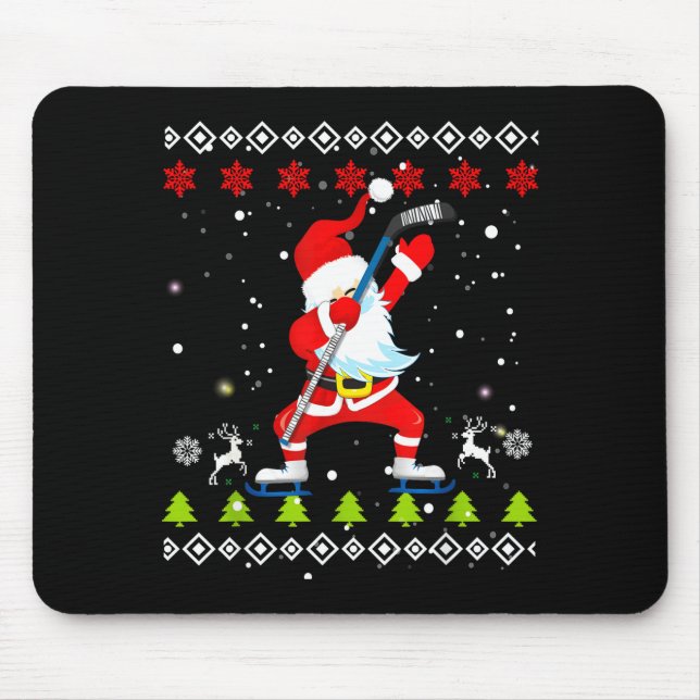 Alfombrilla De Ratón Dabbing Santa Hockey Ugly Christmas Sweater Xmas  (Frente)