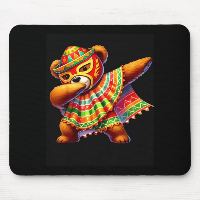 Alfombrilla De Ratón Dabbing Teddy Bear Lucha Libre Cinco De Mayo Mexic (Frente)