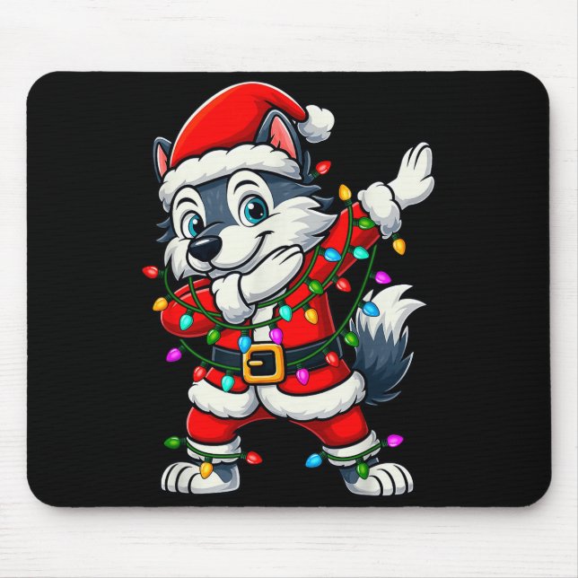 Alfombrilla De Ratón Dabbing Wolf Lights Santa Xmas Girls Boys Kids Chr (Frente)
