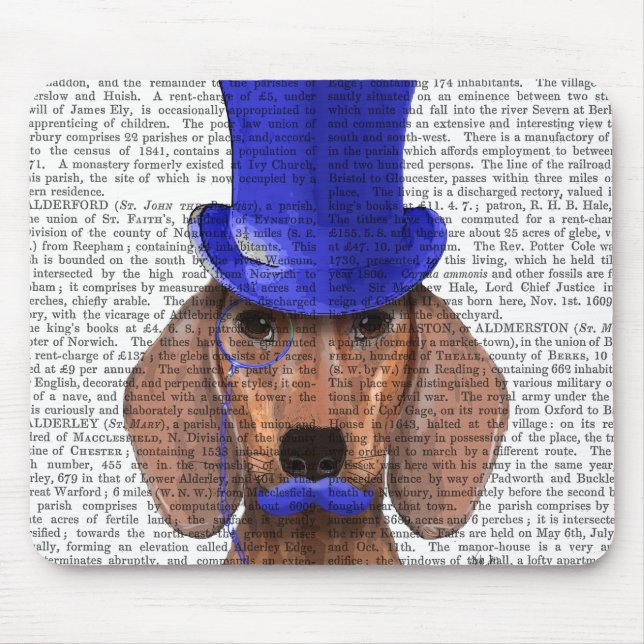 Alfombrilla De Ratón Dachshund con sombrero azul superior y bigote azul (Frente)