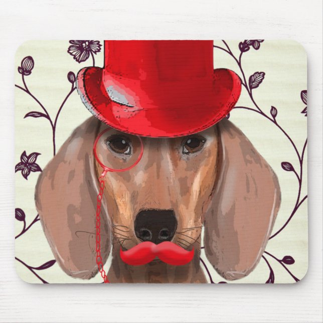 Alfombrilla De Ratón Dachshund con sombrero rojo superior (Frente)