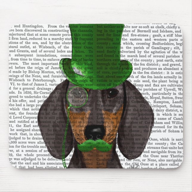Alfombrilla De Ratón Dachshund con sombrero verde superior negro Tan 2 (Frente)