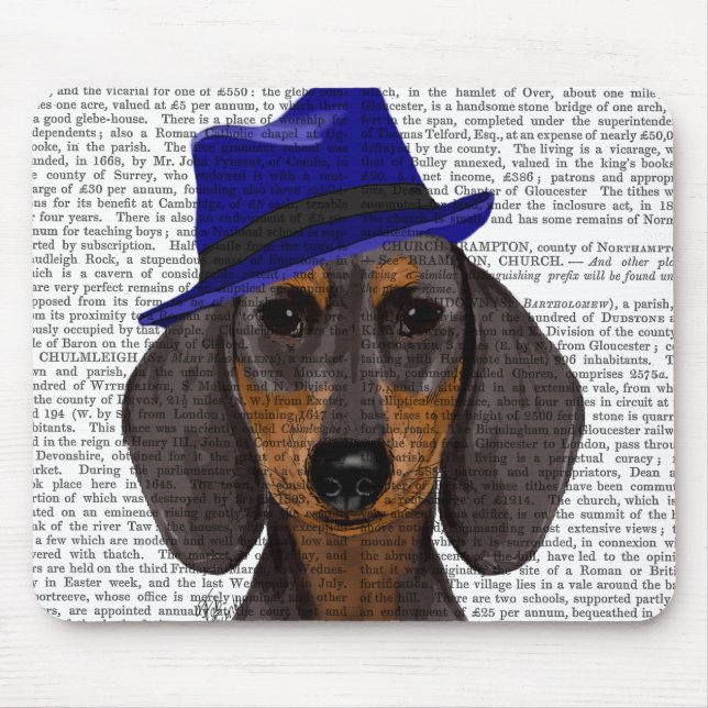Alfombrilla De Ratón Dachshund Con Trilby Azul (Frente)