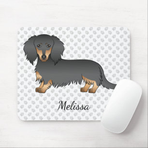 Alfombrilla De Ratón Dachshund de pelo largo negro y fuego con dibujo a