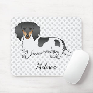 Alfombrilla De Ratón Dachshund de pelo largo piebald negro y bronceado 