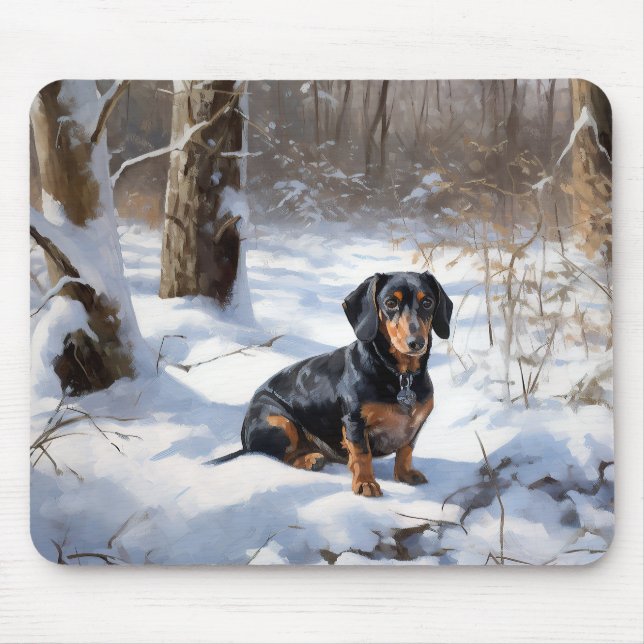 Alfombrilla De Ratón Dachshund Deja que nieve Navidad (Frente)