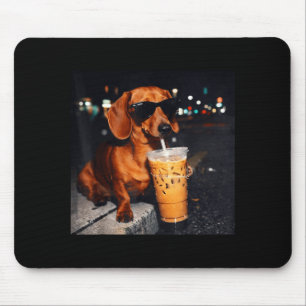 Alfombrilla De Ratón Dachshund divertido bebiendo café helado amante de