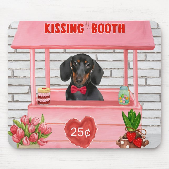 Alfombrilla De Ratón Dachshund Dog El día de San Valentín Kissing Booth (Frente)