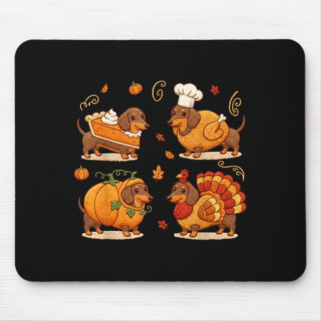 Alfombrilla De Ratón Dachshund Dog Pumpkin E Turkey Thanksgiving Men Wo (Frente)