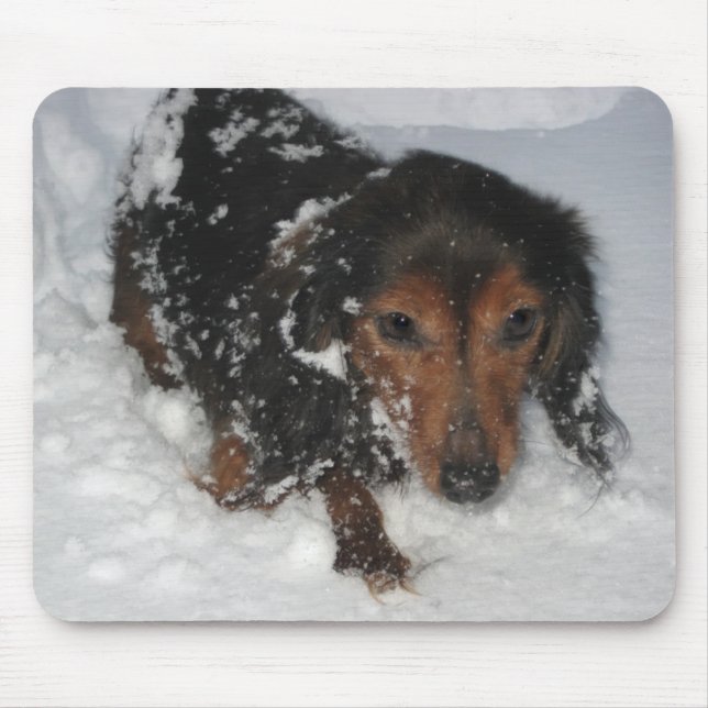 Alfombrilla De Ratón Dachshund en la nieve Mousepad (Frente)