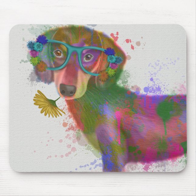 Alfombrilla De Ratón Dachshund & Glasses Splash Arcoiris (Frente)