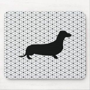 Alfombrilla De Ratón Dachshund negro de la silueta en blanco y negro