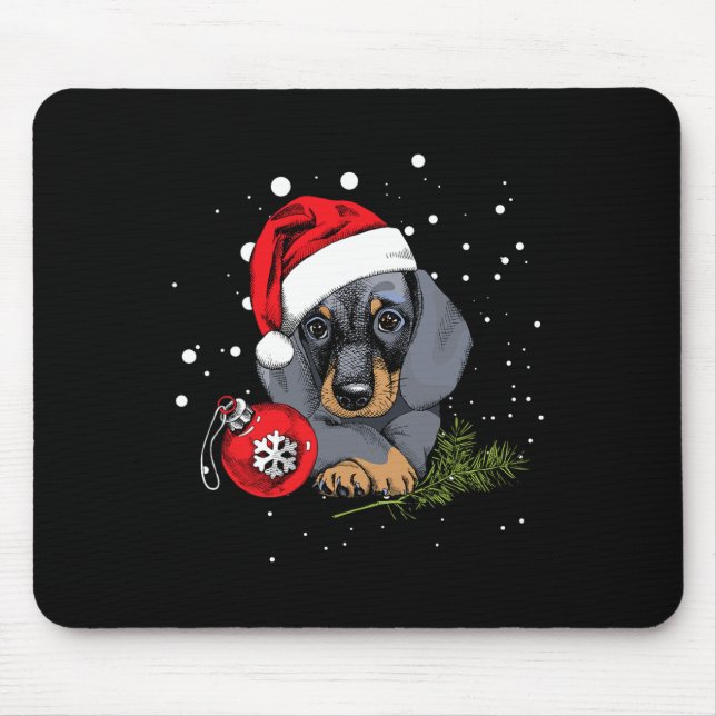 Alfombrilla De Ratón Dachshund Perro Árbol de Navidad Luz Santa Navidad (Frente)
