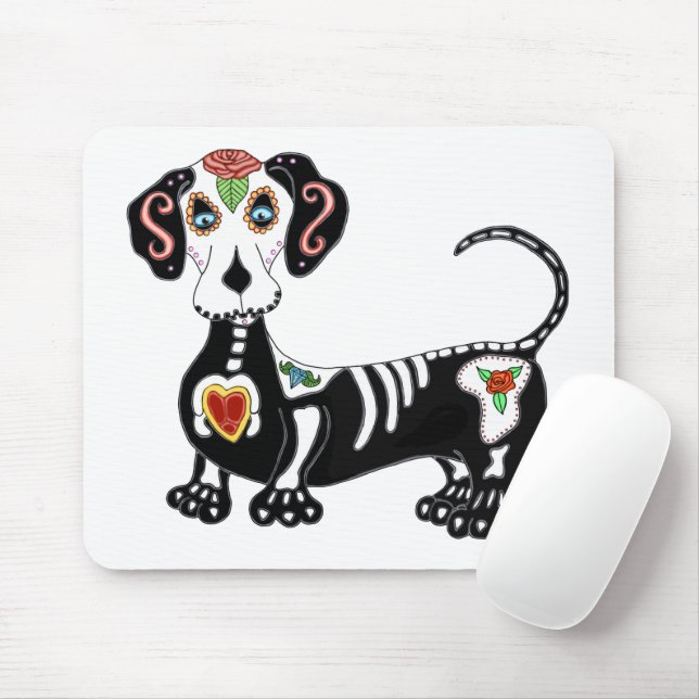 Alfombrilla De Ratón Dachshund Sugar Skull (Con ratón)