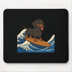 Alfombrilla De Ratón Dachshund Surfing Ola Japonesa Perro Wiener _1 