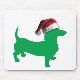 Alfombrilla De Ratón Dachshund verde claro con un gorra de Papá Noel