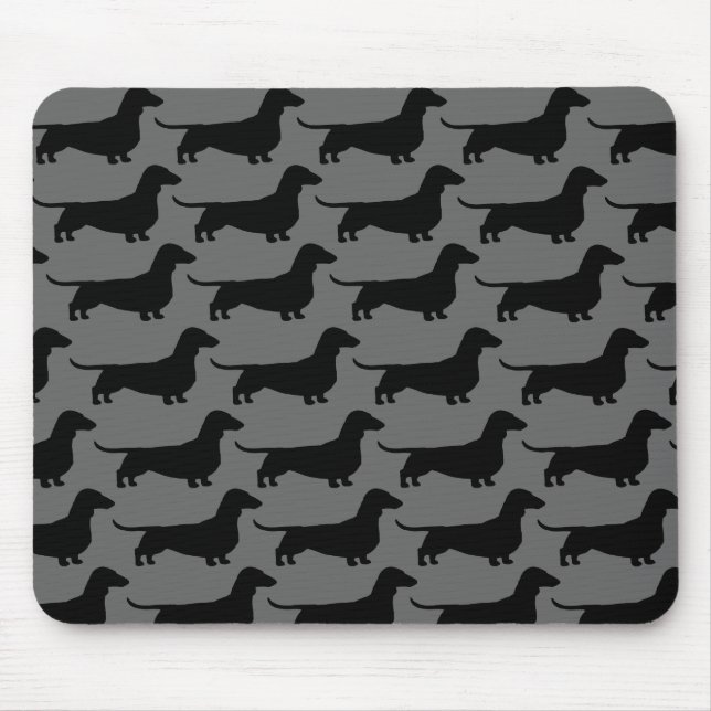 Alfombrilla De Ratón Dachshunds Siluetas de Perro Wiener Gris y Negro (Frente)