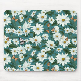 Alfombrilla De Ratón Daisies blancos y mariposas