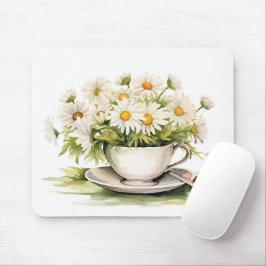 Alfombrilla De Ratón Daisies De Acuarela En La Copa De Café