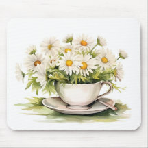 Daisies De Acuarela En La Copa De Café