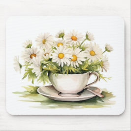 Alfombrilla De Ratón Daisies De Acuarela En La Copa De Café