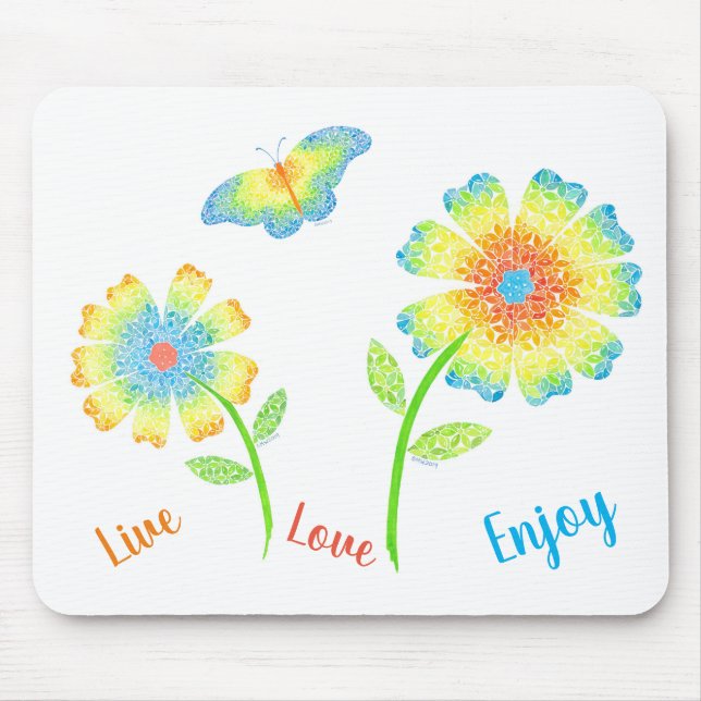 Alfombrilla De Ratón Daisies y la almohadilla del ratón de mariposa (Frente)