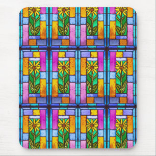 Alfombrilla De Ratón Daisy amarillo de vidrio manchado